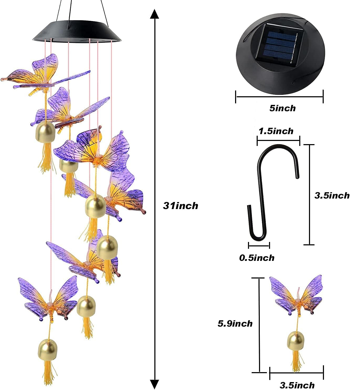 Butterfly Wind Chimes, Christmas Wind Chimes Solar