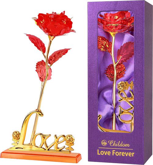 Valentines Day Rose Gifts for Her,Birthday Gifts for Women,Mothers Day Flowers Gifts for Mom,Red Artificial Flower Present with Love Stand for Wife,Grandma,Daughter,Birthday,Anniversary